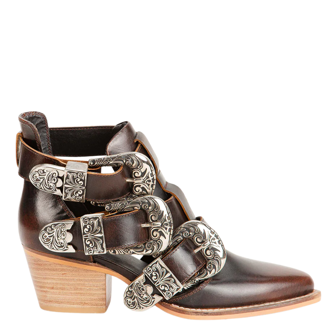 Loyal West Ladies Rodeo Brown Calfskin Buckle Ankle Bootie LW-SS25-155-LS