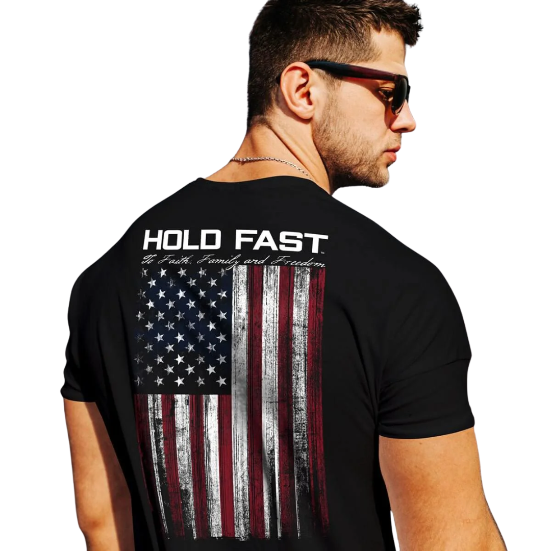 Hold Fast Men's USA Flag Graphic Black T-Shirt KHF3503