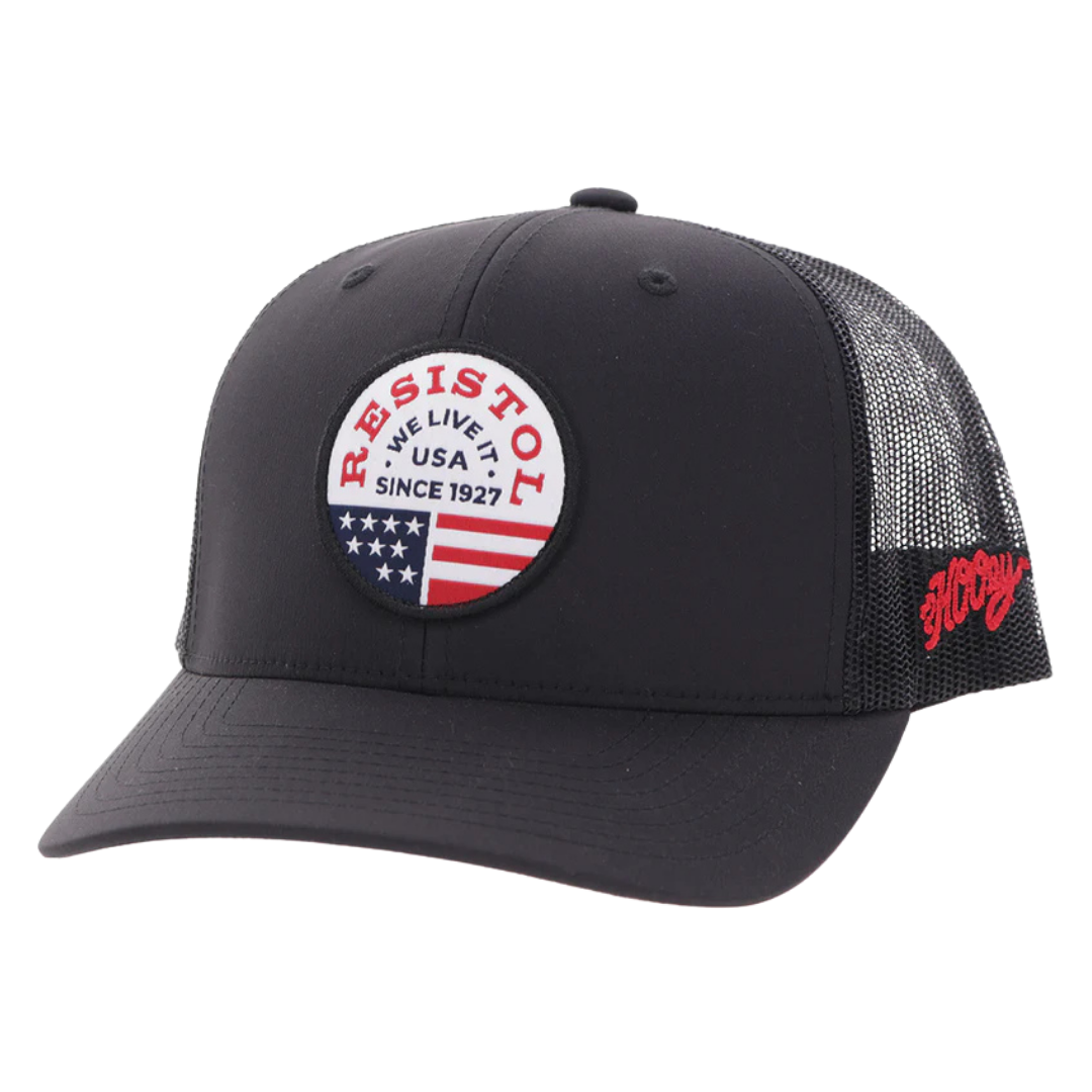 Hooey "Resistol" Black Circle Patch 6 Panel Trucker Cap 2650T-BK