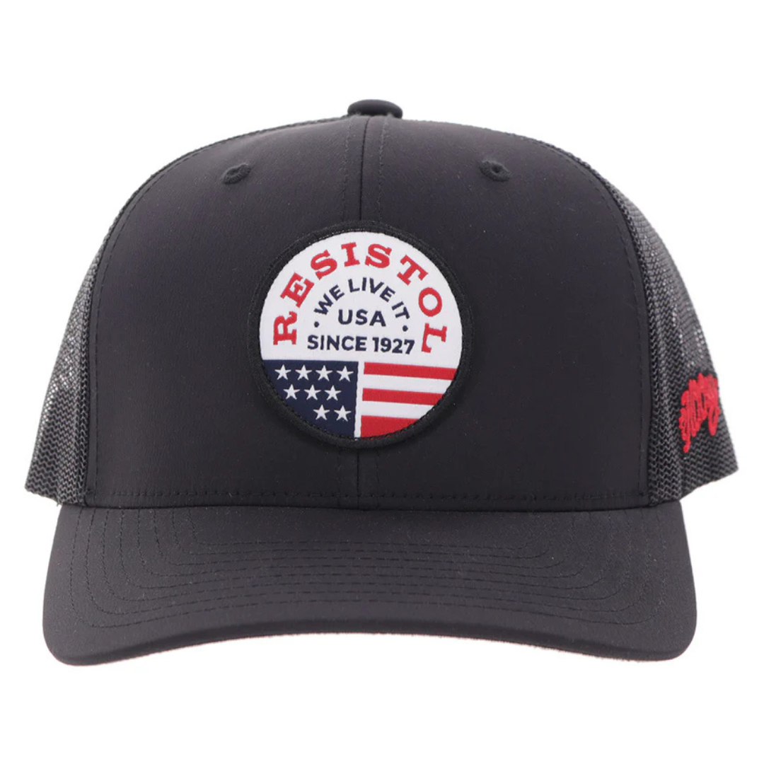 Hooey "Resistol" Black Circle Patch 6 Panel Trucker Cap 2650T-BK