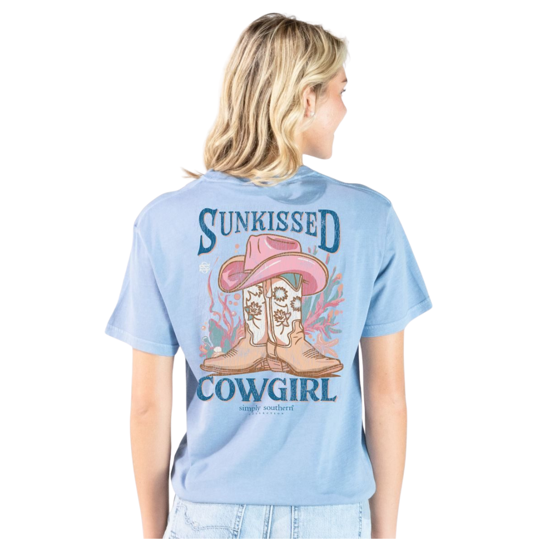 Simply Southern Ladies Sunkissed Cowgirl T-Shirt MINWASH-SUNKISSCG-FDBLU