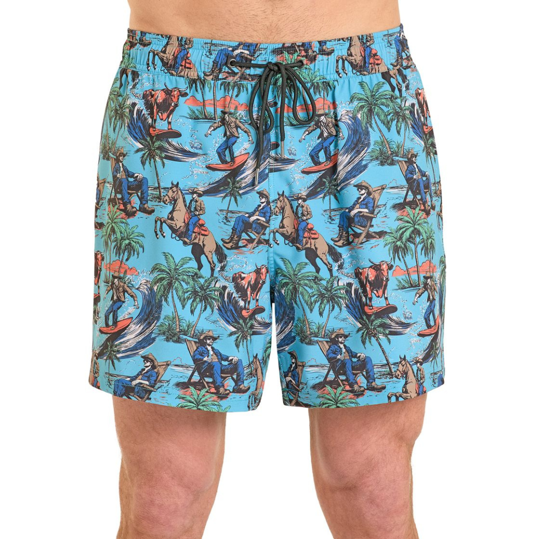 Rock & Roll Denim Men's Novelty Turquoise Volley Swim Shorts BM68W08375