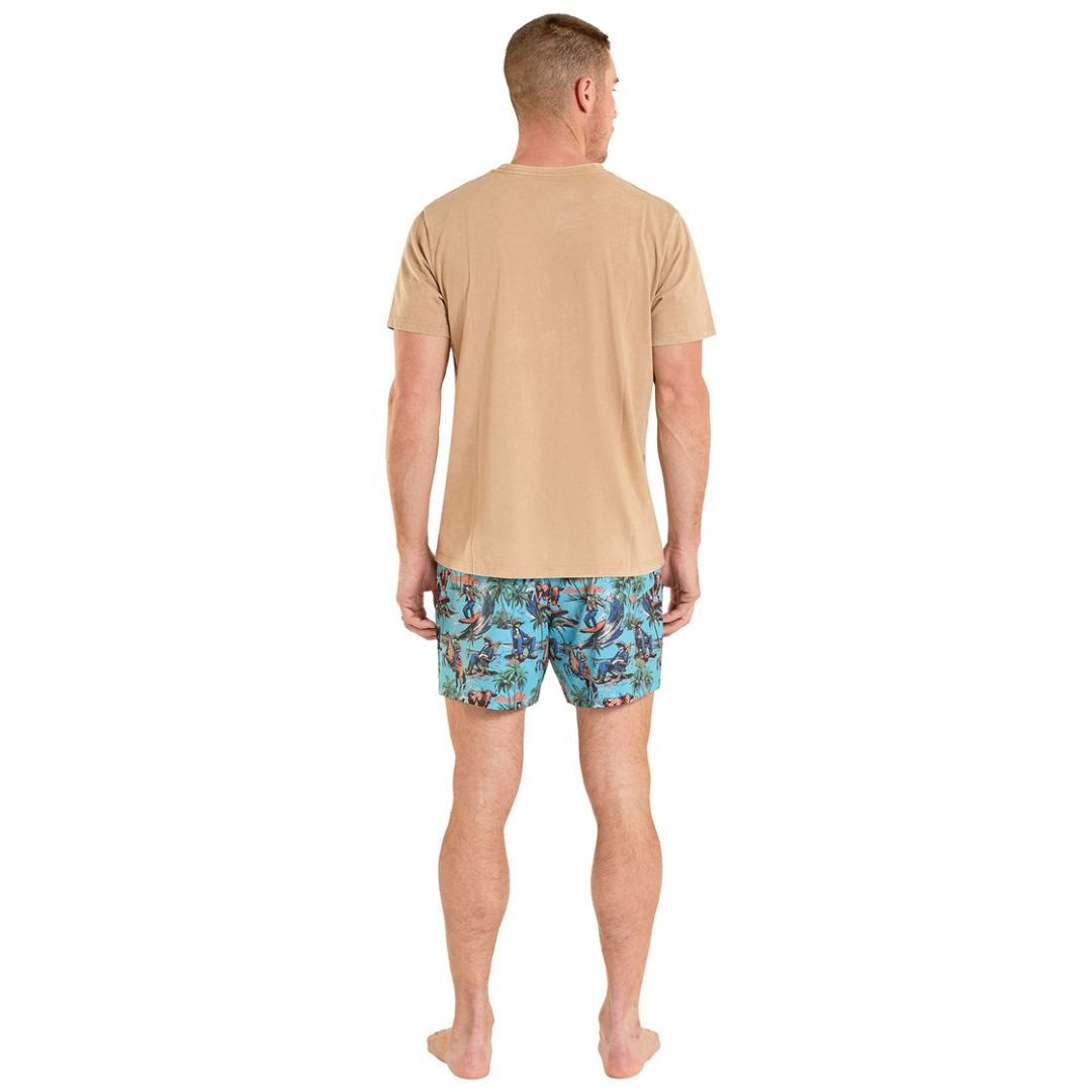 Rock & Roll Denim Men's Novelty Turquoise Volley Swim Shorts BM68W08375