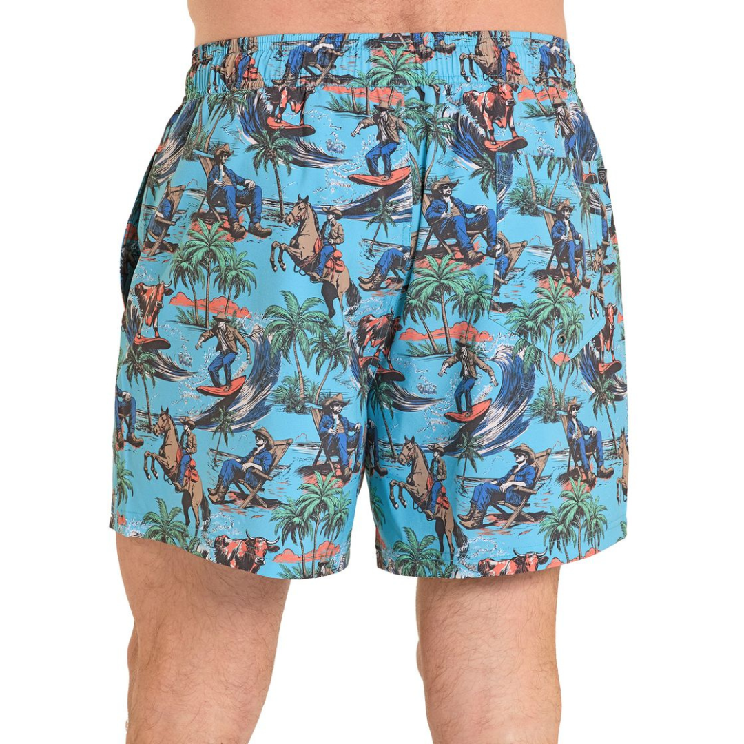 Rock & Roll Denim Men's Novelty Turquoise Volley Swim Shorts BM68W08375