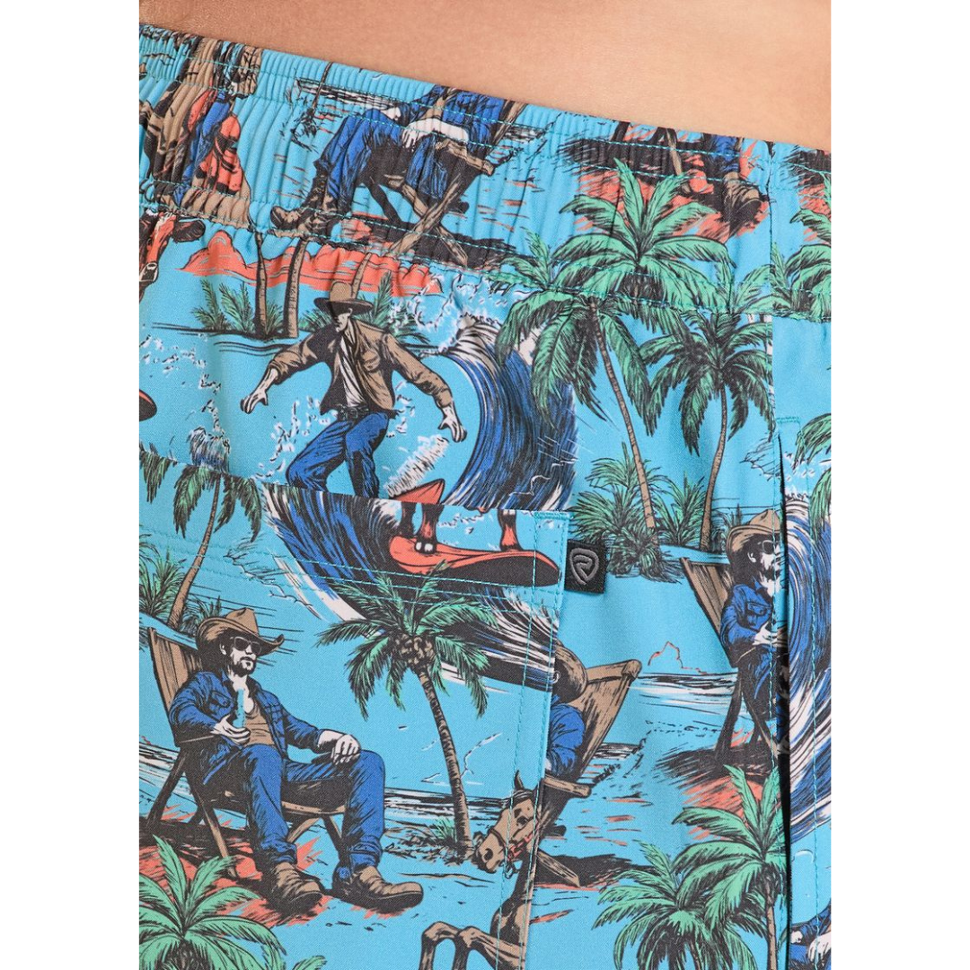 Rock & Roll Denim Men's Novelty Turquoise Volley Swim Shorts BM68W08375