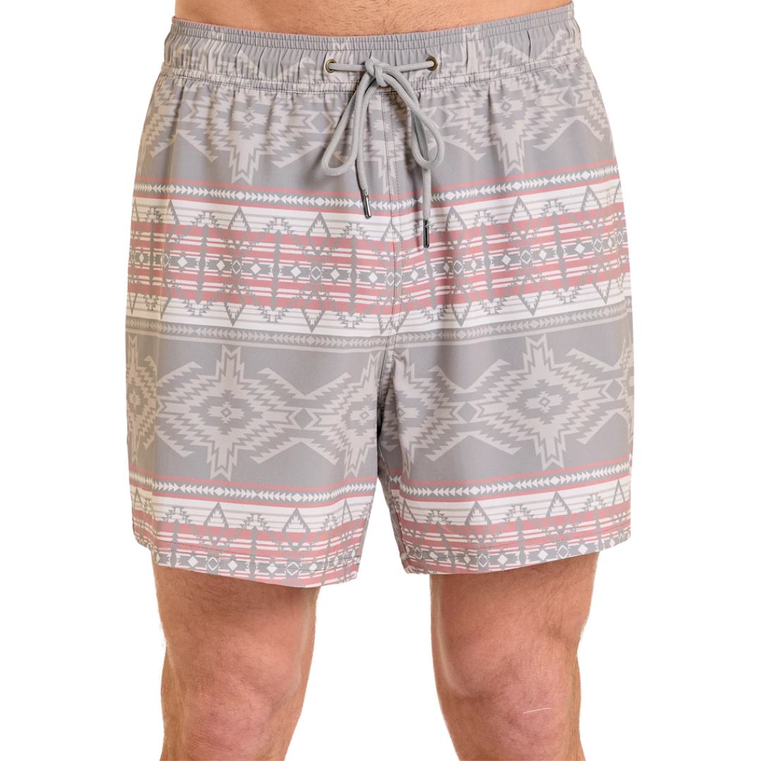 Rock & Roll Denim Men's Taupe Aztec Print Volley Swim Shorts BM68W08369