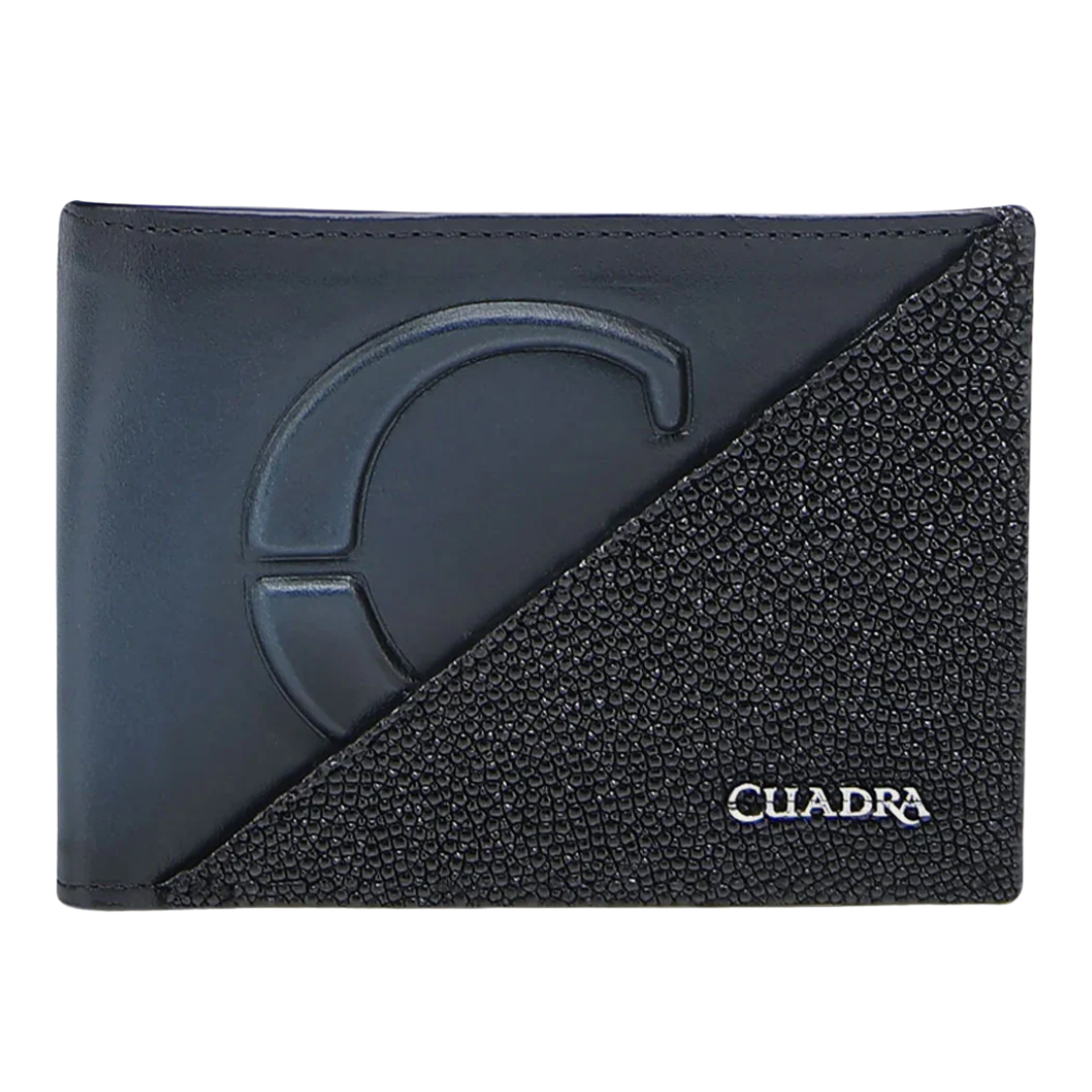 Cuadra Men's Luxury Black & Blue Stingray Leather Wallet DU717