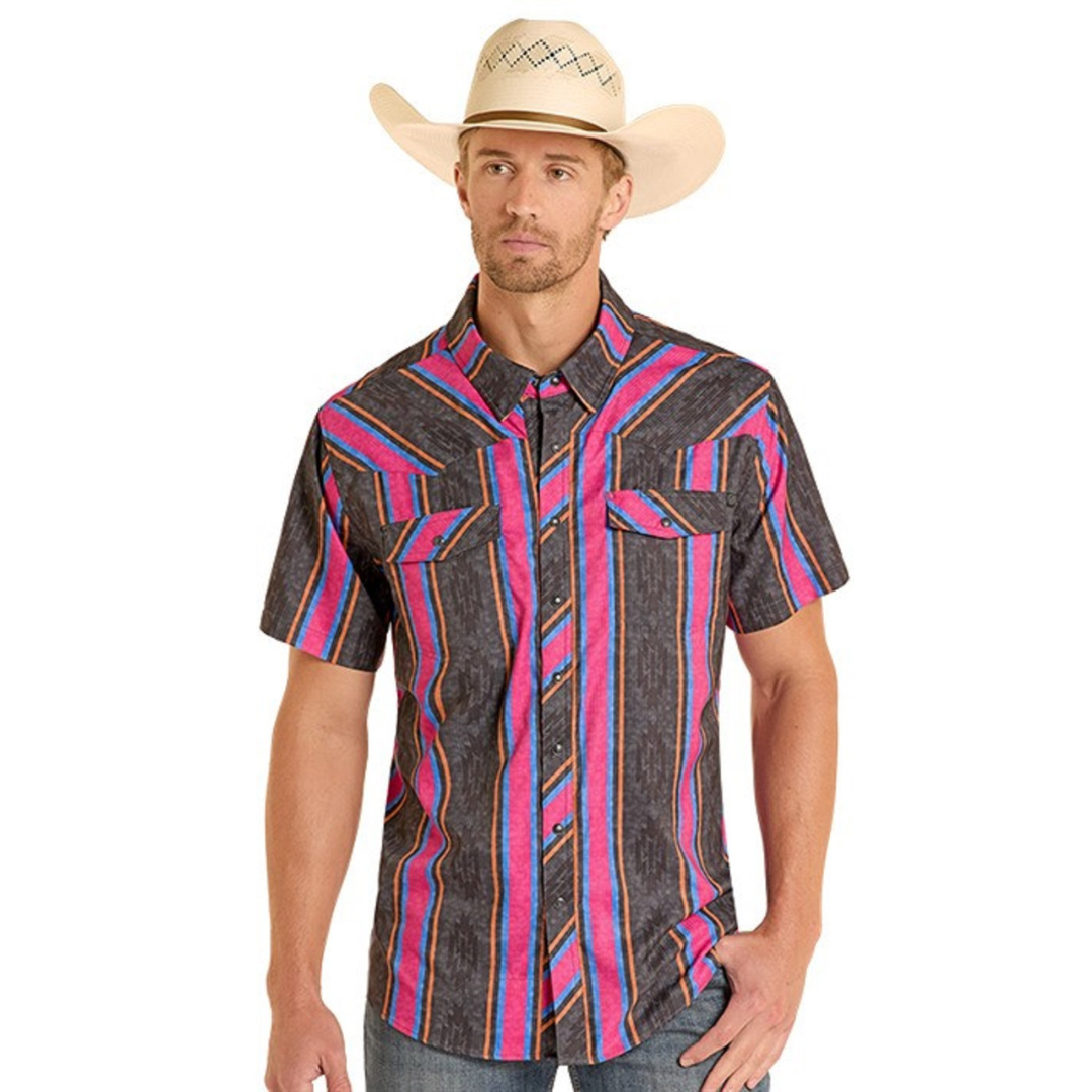 Rock & Roll Denim Men's TEK Ripstop Black Stripes Snap Shirt BMN3S08684