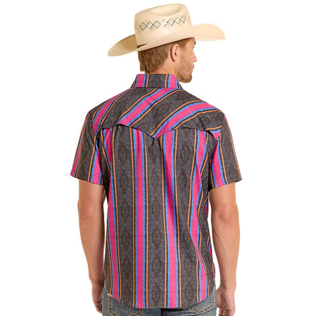 Rock & Roll Denim Men's TEK Ripstop Black Stripes Snap Shirt BMN3S08684