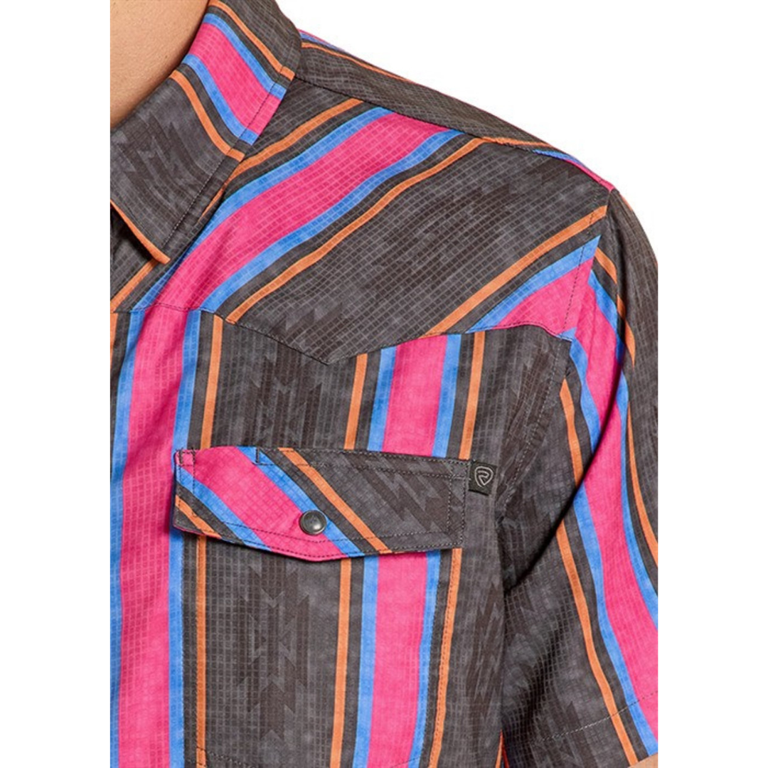 Rock & Roll Denim Men's TEK Ripstop Black Stripes Snap Shirt BMN3S08684