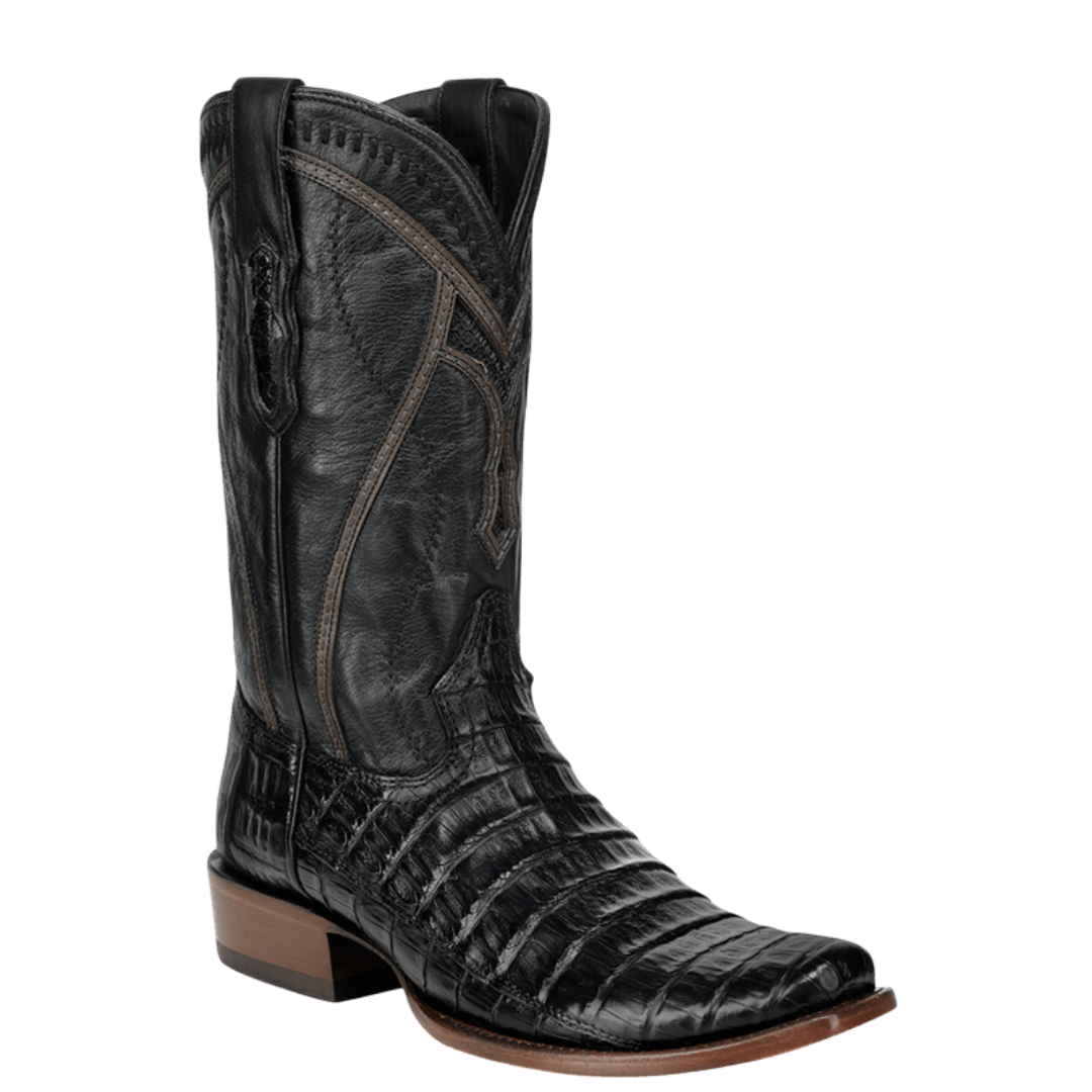 Corral Men's Black Caiman Inlay & Embroidery Narrow Square Toe Boot A5107