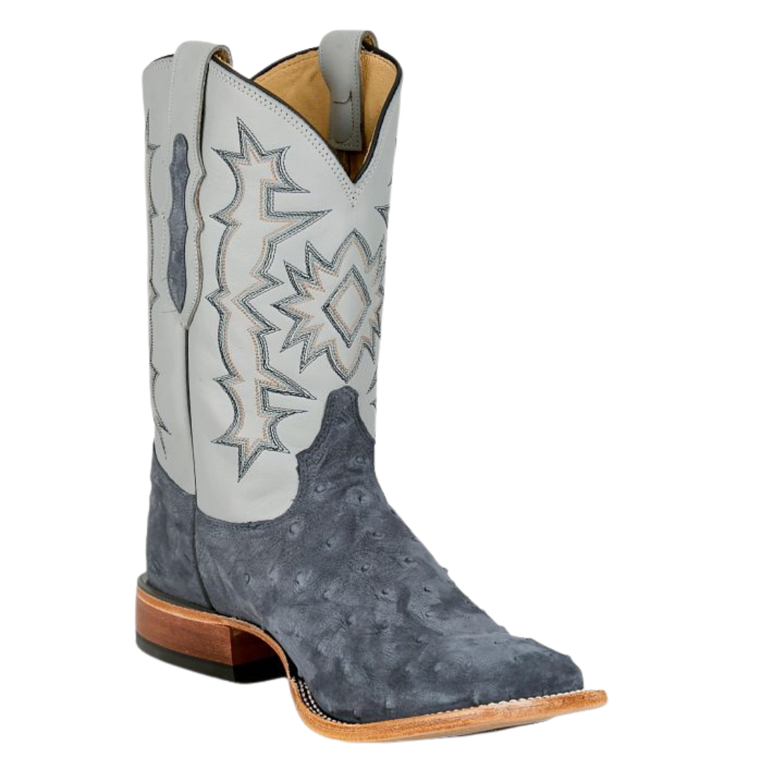 Tony Lama Men's Carlos Blue Suede Full Quill Ostrich Western Boot HE6265