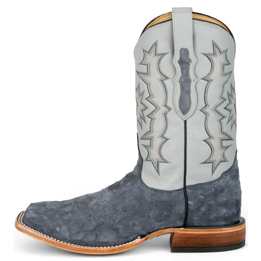 Tony Lama Men's Carlos Blue Suede Full Quill Ostrich Western Boot HE6265