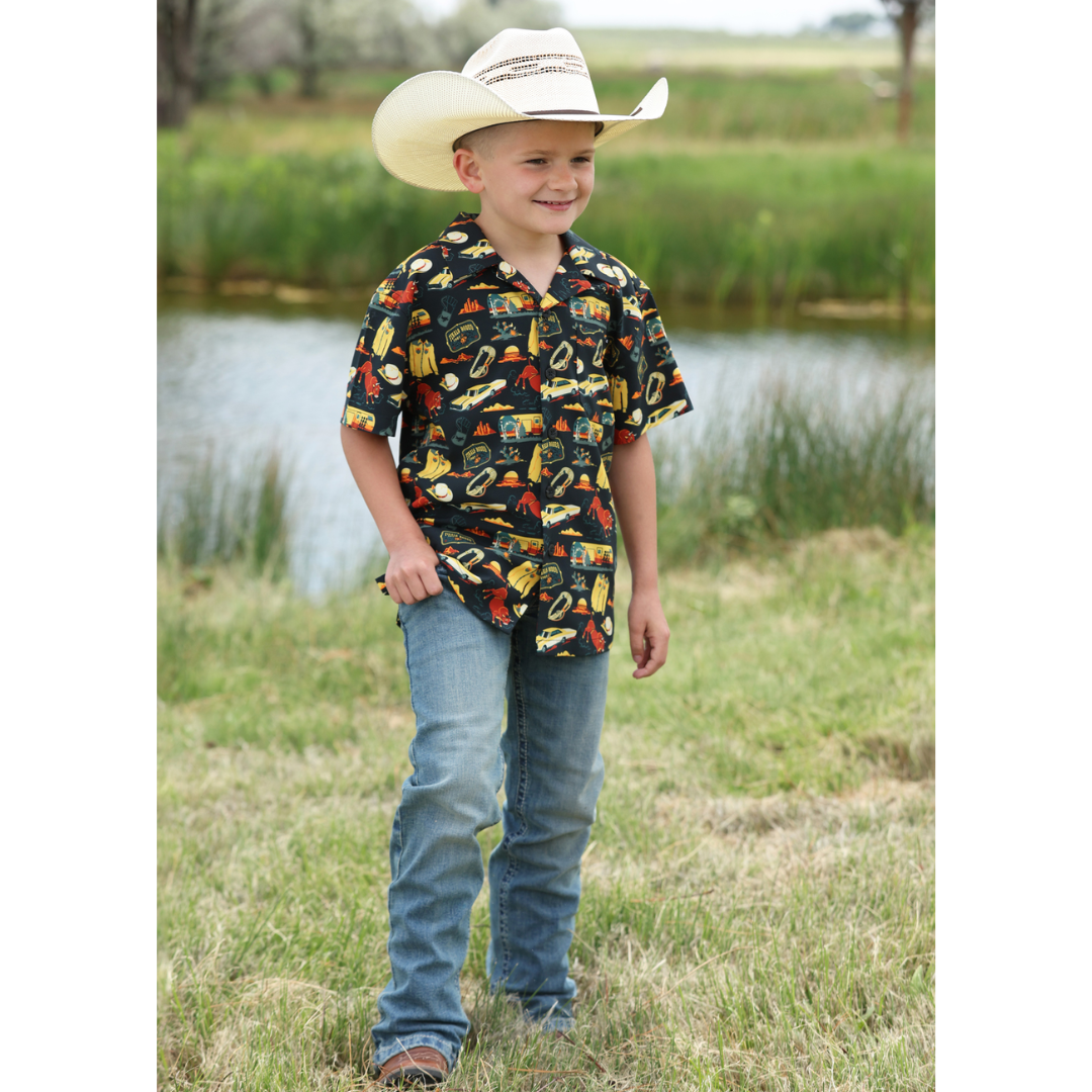Cinch Youth Boy's Black Camp Button Down Western Shirt MTW7170005