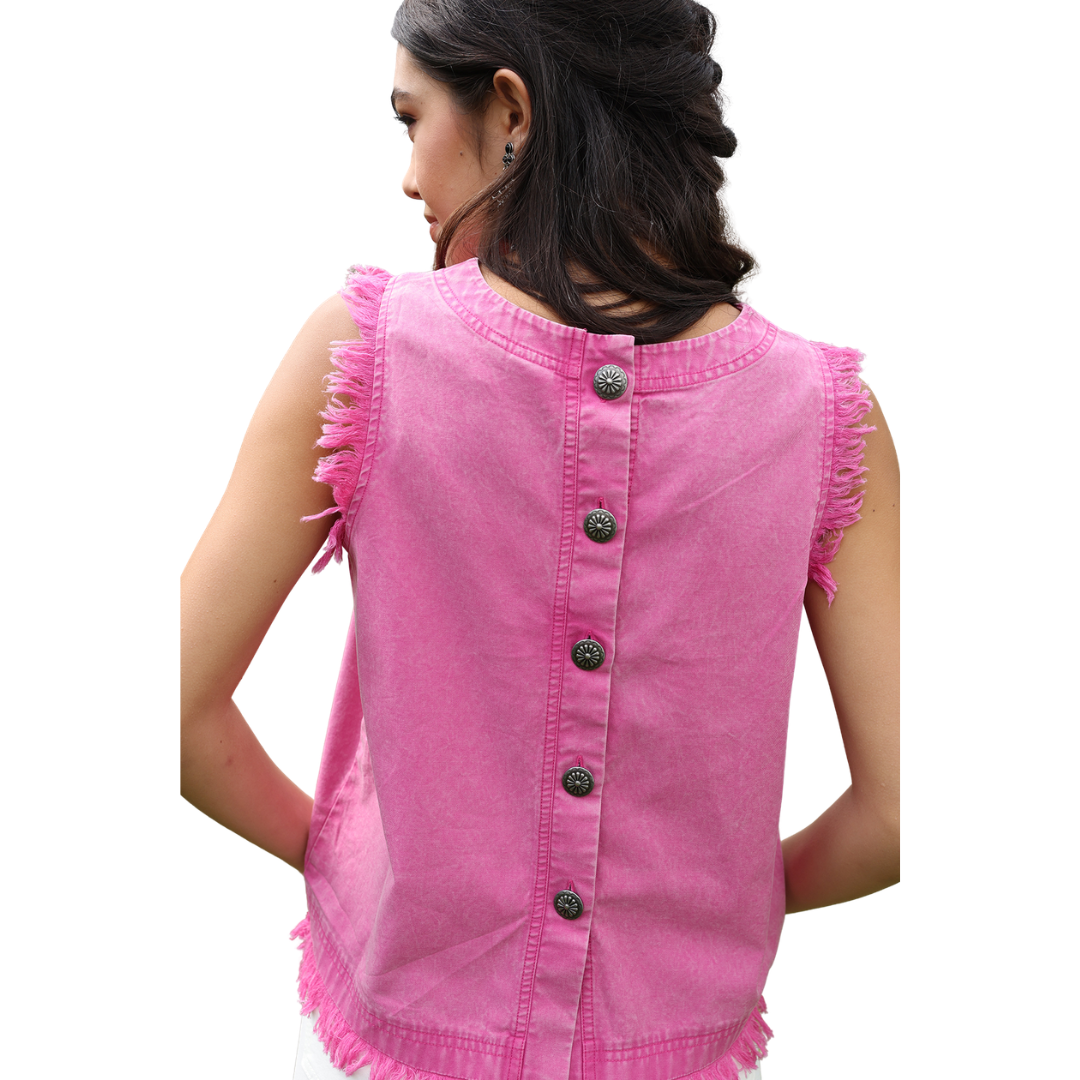 Cinch Ladies Pink Denim Button Back Shift Tank Top CTW7512002
