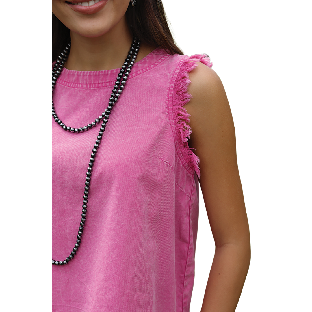 Cinch Ladies Pink Denim Button Back Shift Tank Top CTW7512002