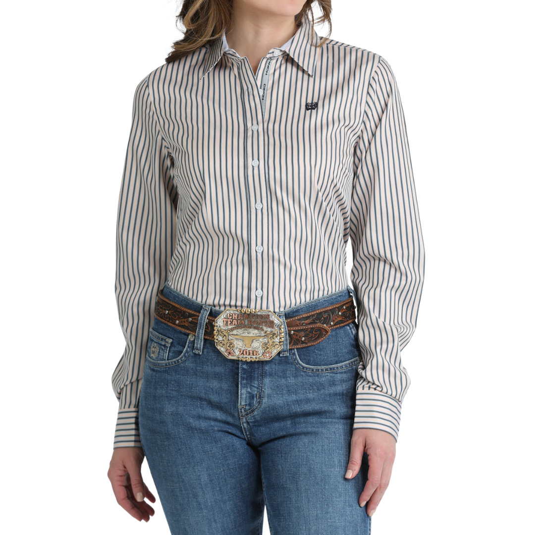 Cinch Ladies Multi Stripe Print Button Down Shirt MSW9165088