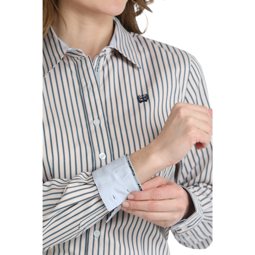 Cinch Ladies Multi Stripe Print Button Down Shirt MSW9165088