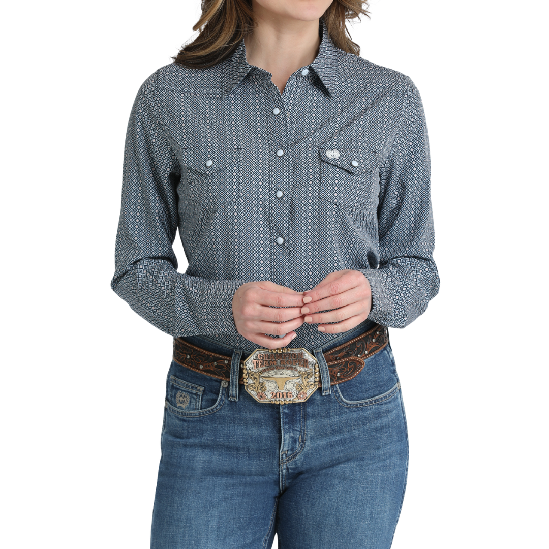 Cinch Ladies Arenaflex Light Blue Snap Shirt MSW9206006