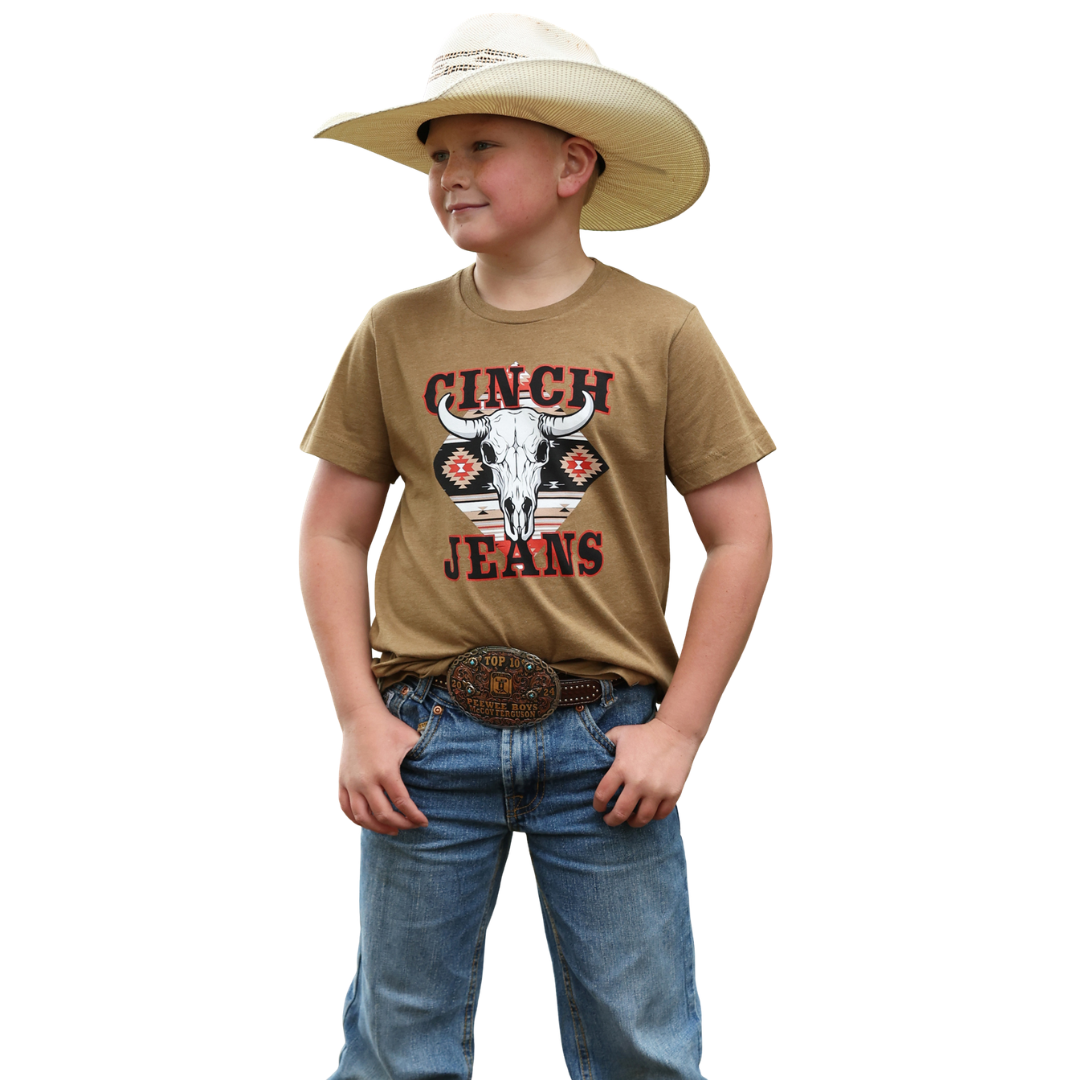 Cinch Youth Boy's Brown Aztec Logo Graphic T-Shirt MTT7670182