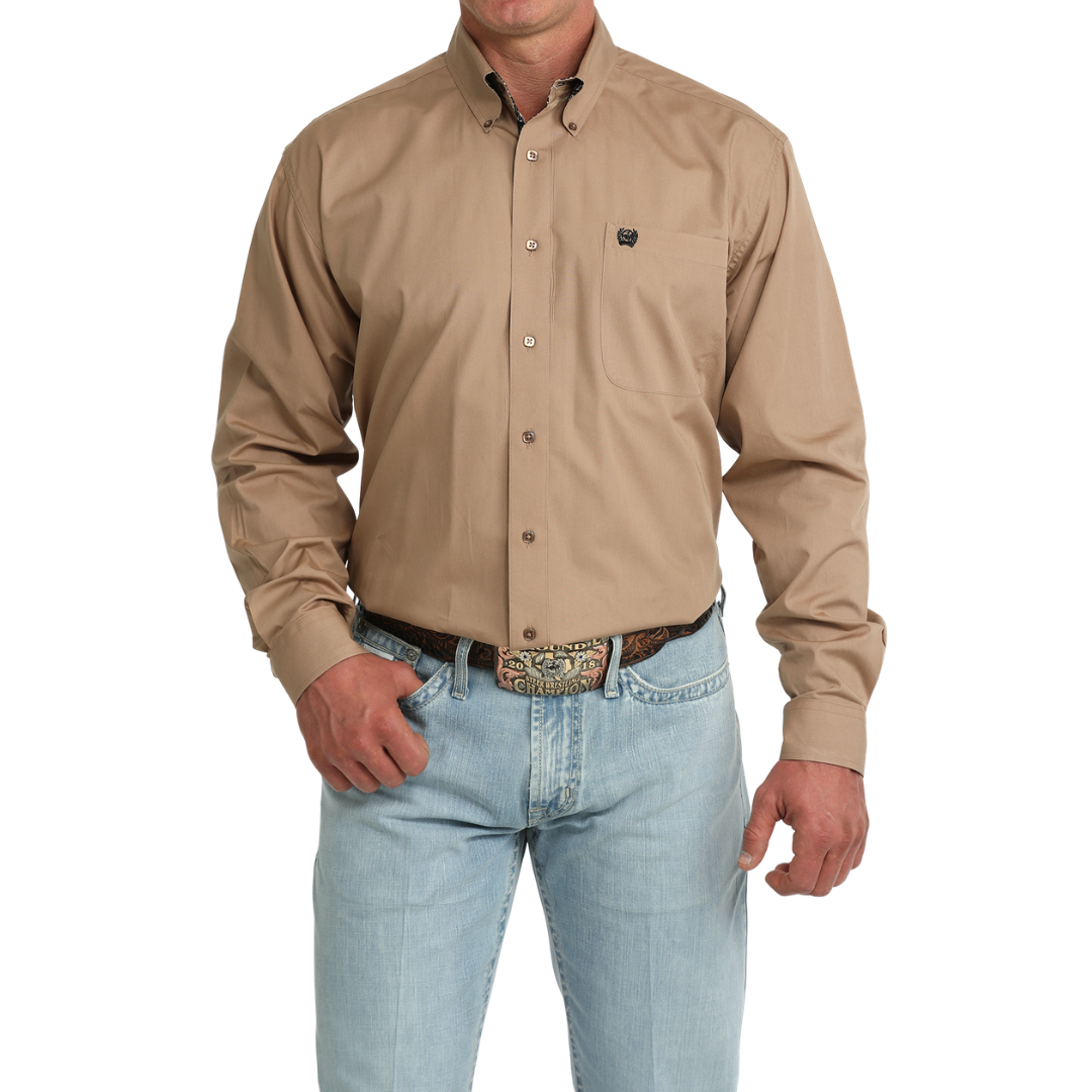 Cinch Men's Solid Khaki Brown Button Down Shirt MTW1106090