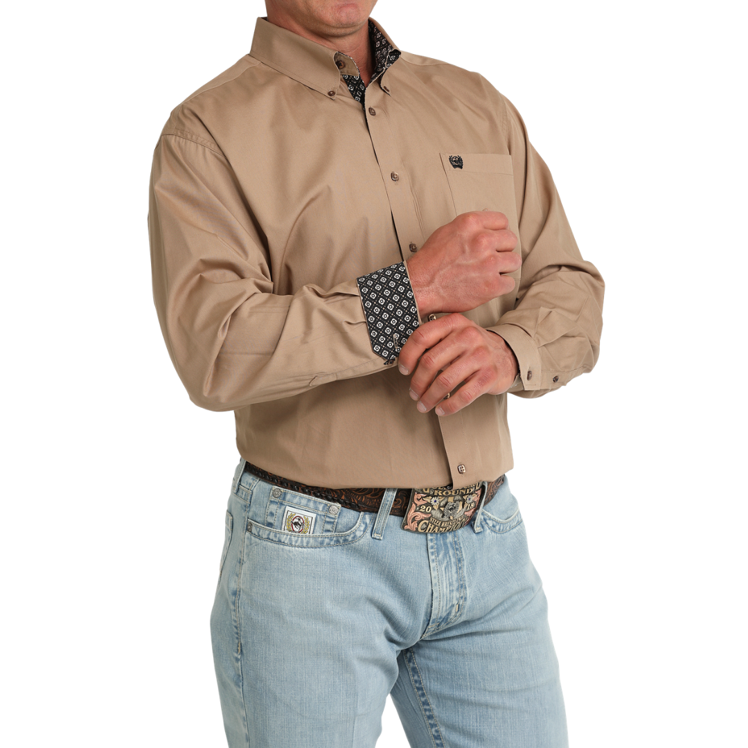 Cinch Men's Solid Khaki Brown Button Down Shirt MTW1106090