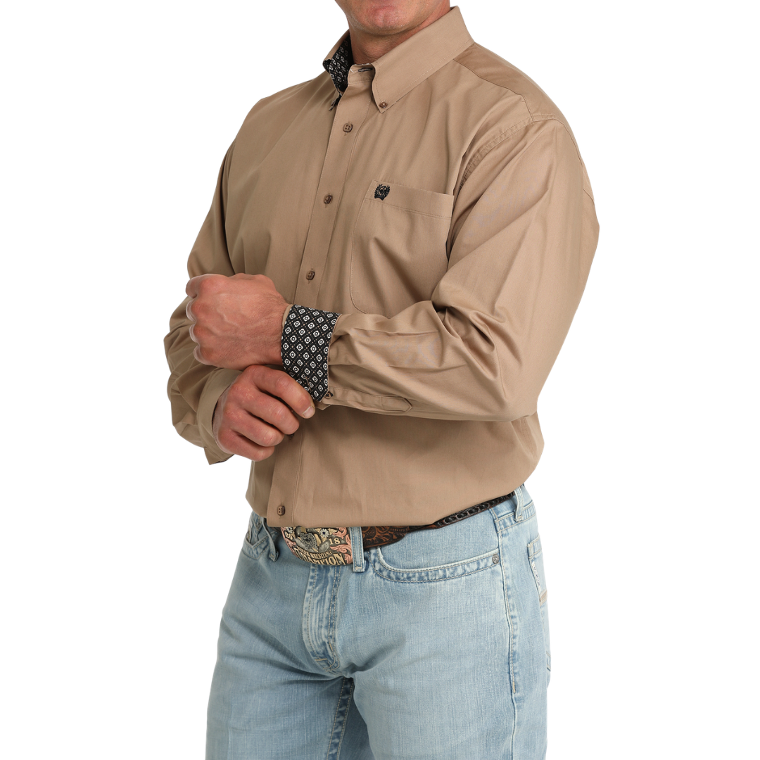 Cinch Men's Solid Khaki Brown Button Down Shirt MTW1106090