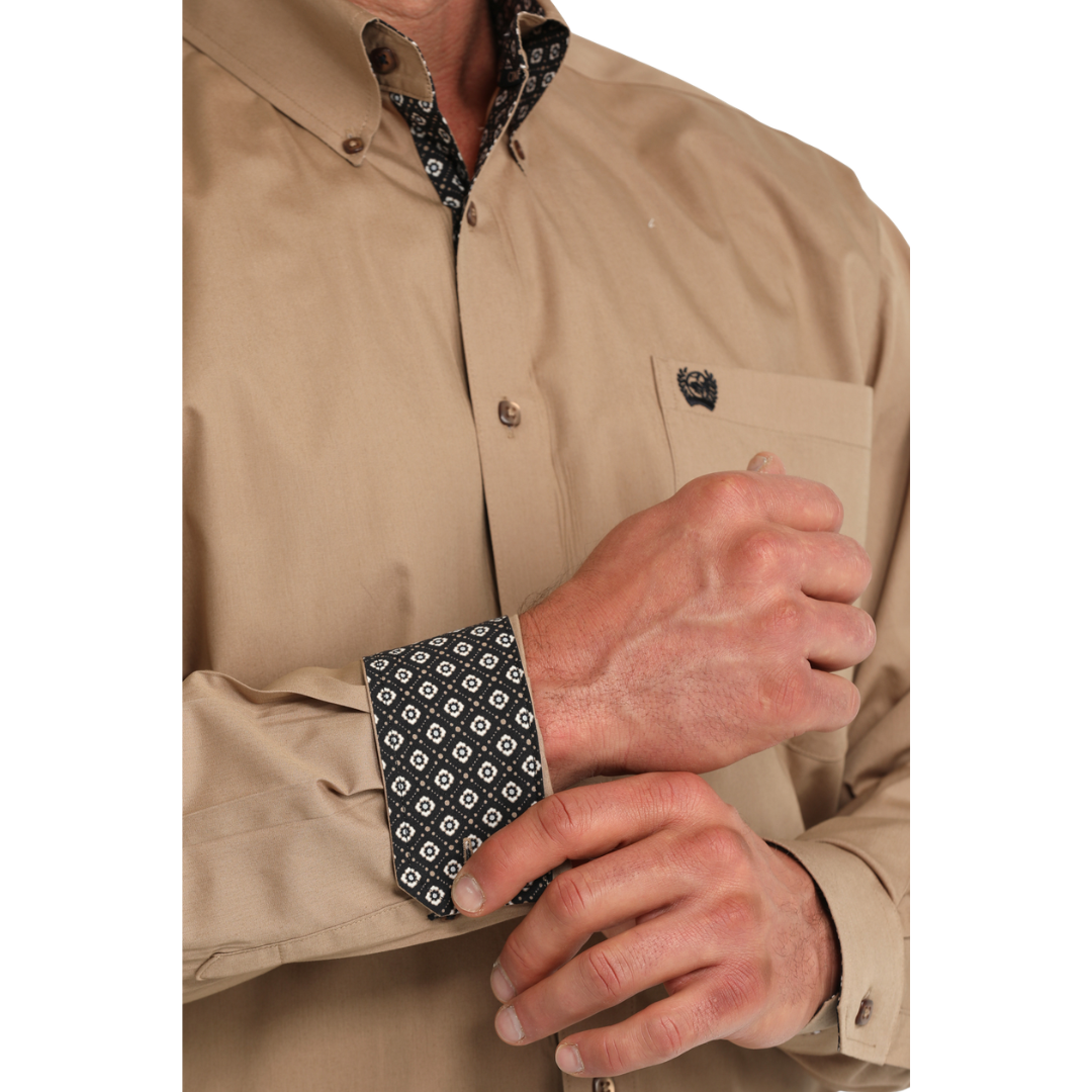 Cinch Men's Solid Khaki Brown Button Down Shirt MTW1106090