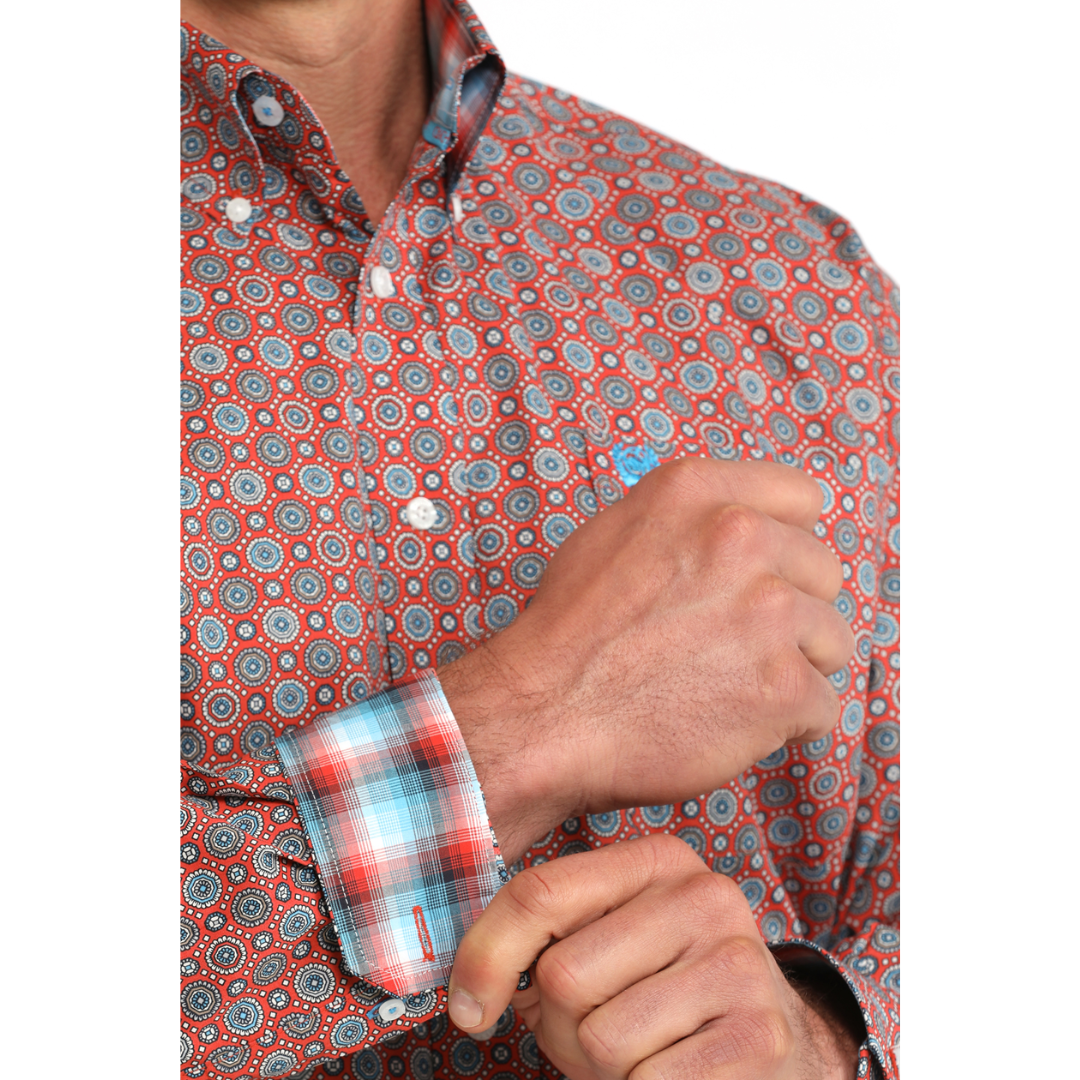 Cinch Men's Red Geometric Print Button Down Shirt MTW1106097
