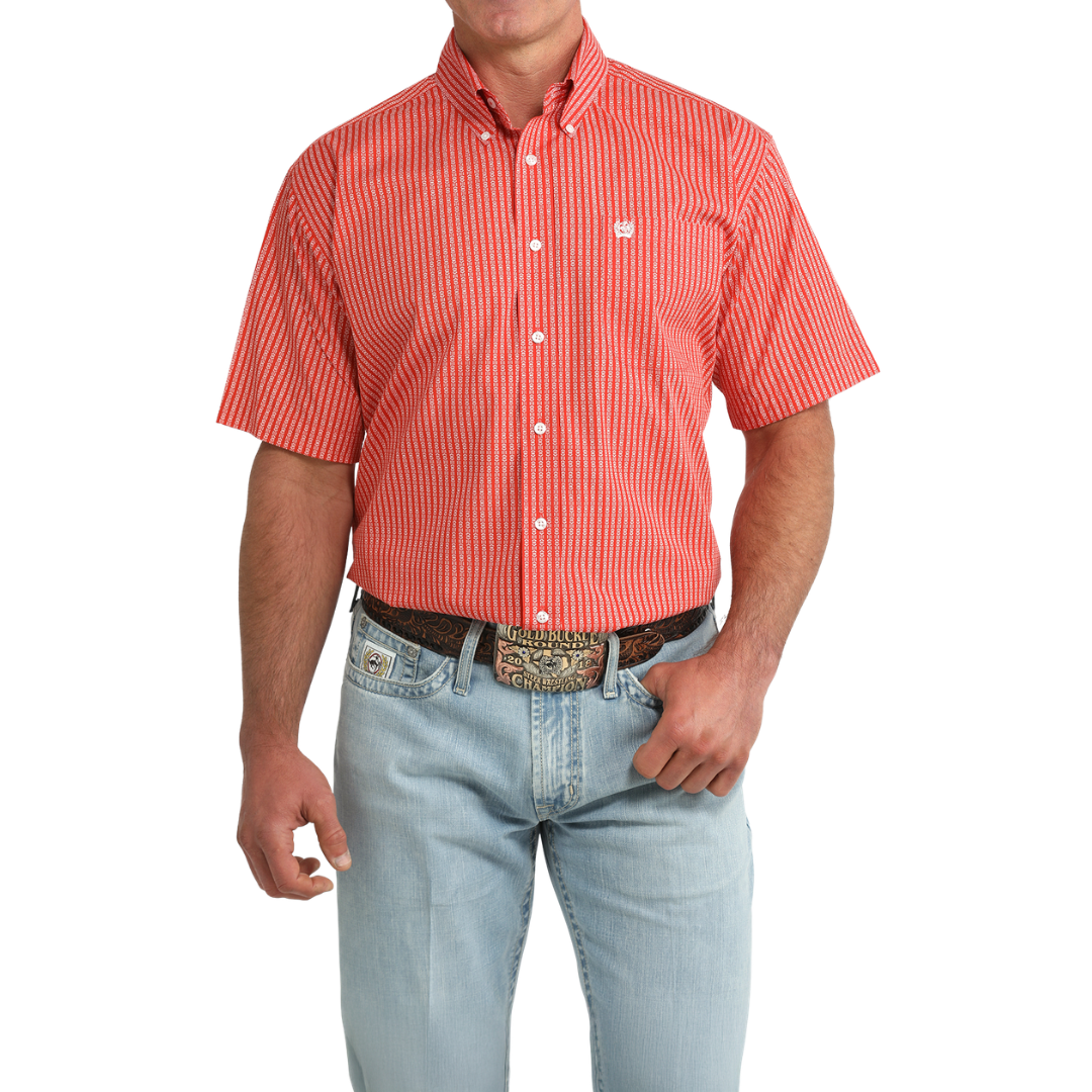 Cinch Men's Red Geo Print Button Down Shirt MTW1111520