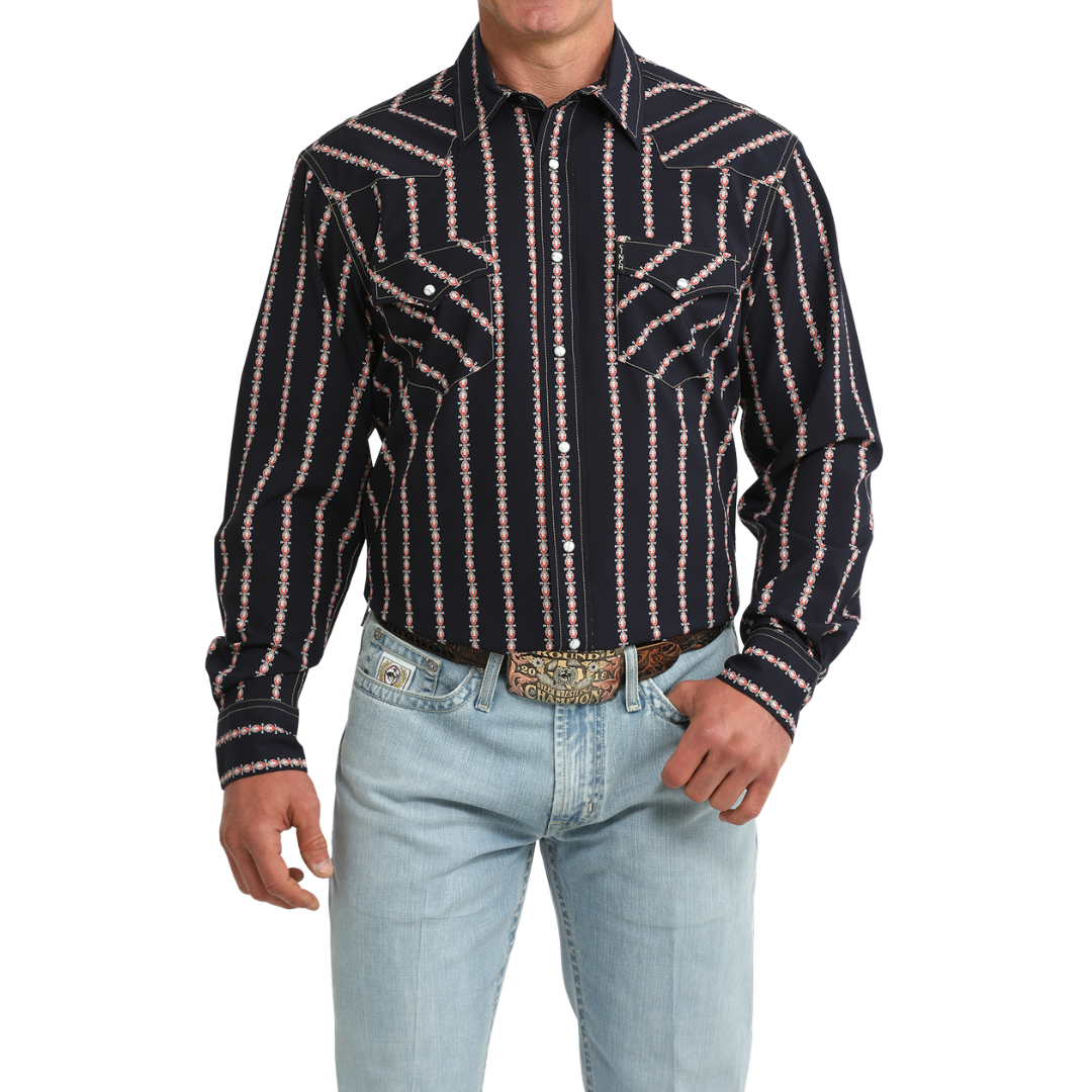 Cinch Men's Navy Modern Print Button Down Shirt MTW1303105