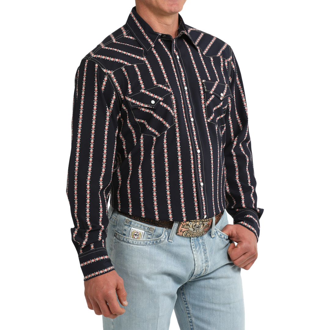 Cinch Men's Navy Modern Print Button Down Shirt MTW1303105