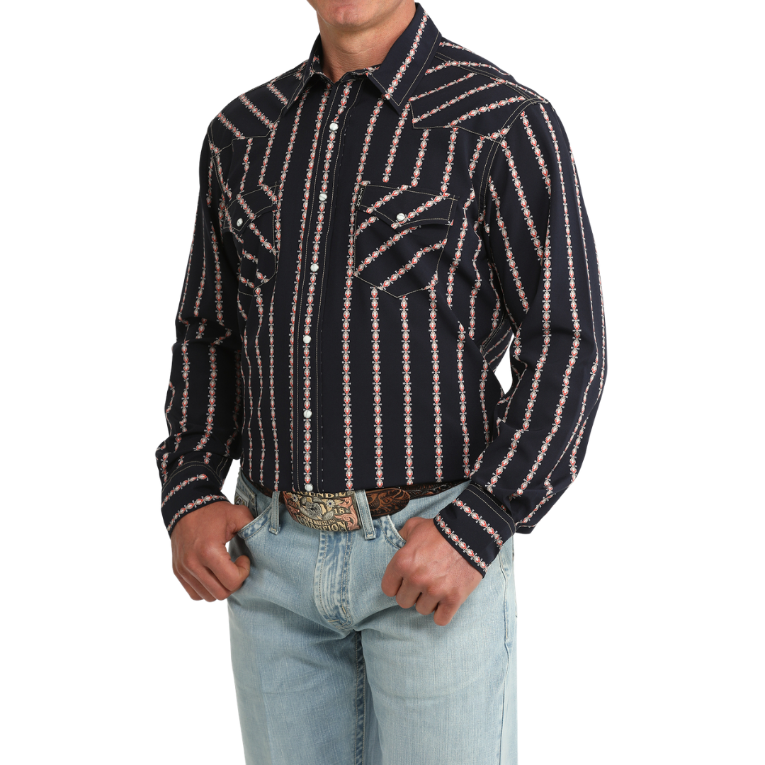 Cinch Men's Navy Modern Print Button Down Shirt MTW1303105