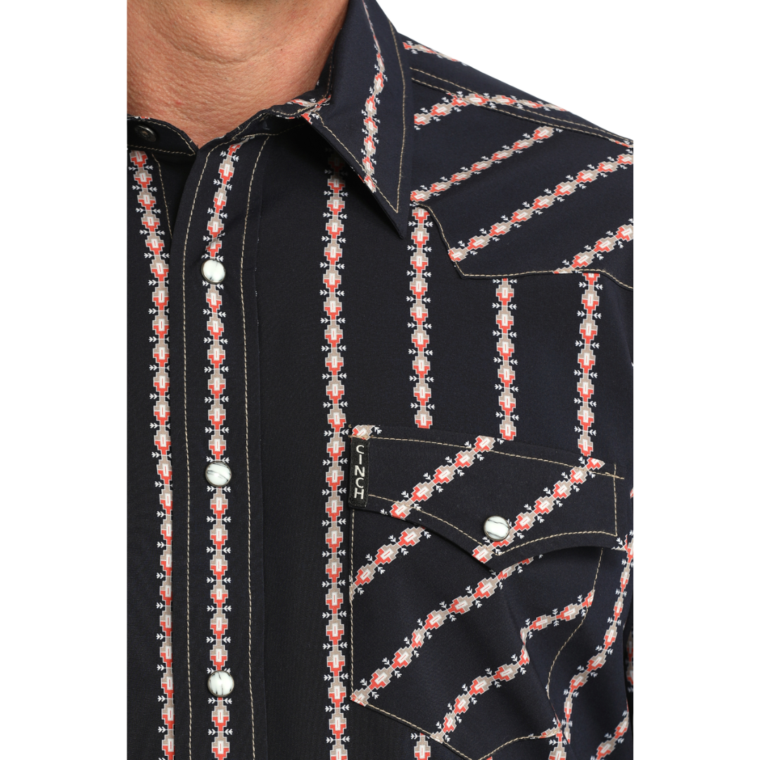 Cinch Men's Navy Modern Print Button Down Shirt MTW1303105