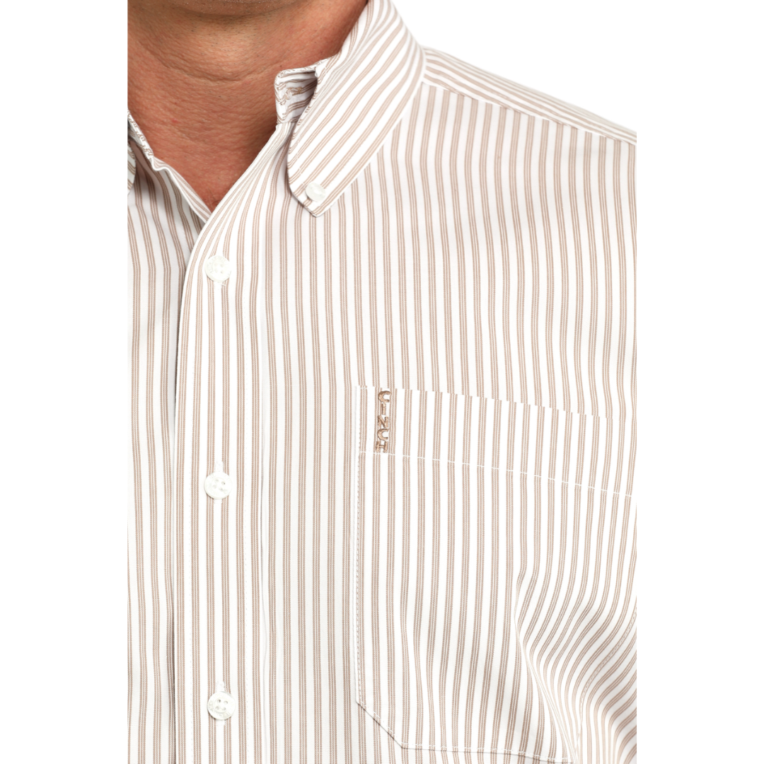 Cinch Men's White Stripe Print Modern Button Down Shirt MTW1347157