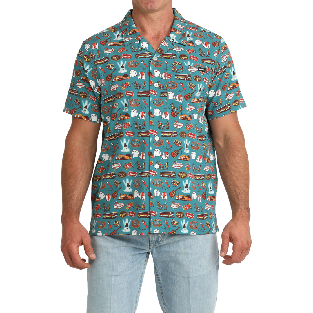 Cinch Men's Teal Blue Camp Button Down Shirt MTW1401055