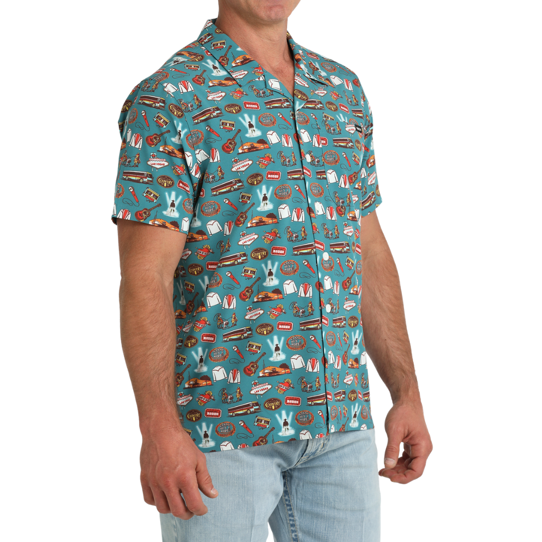 Cinch Men's Teal Blue Camp Button Down Shirt MTW1401055