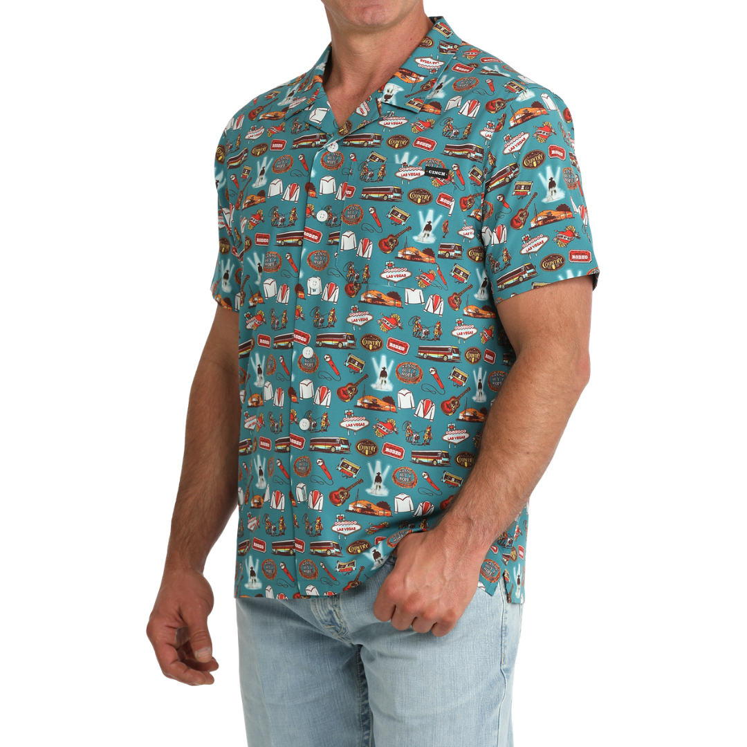 Cinch Men's Teal Blue Camp Button Down Shirt MTW1401055
