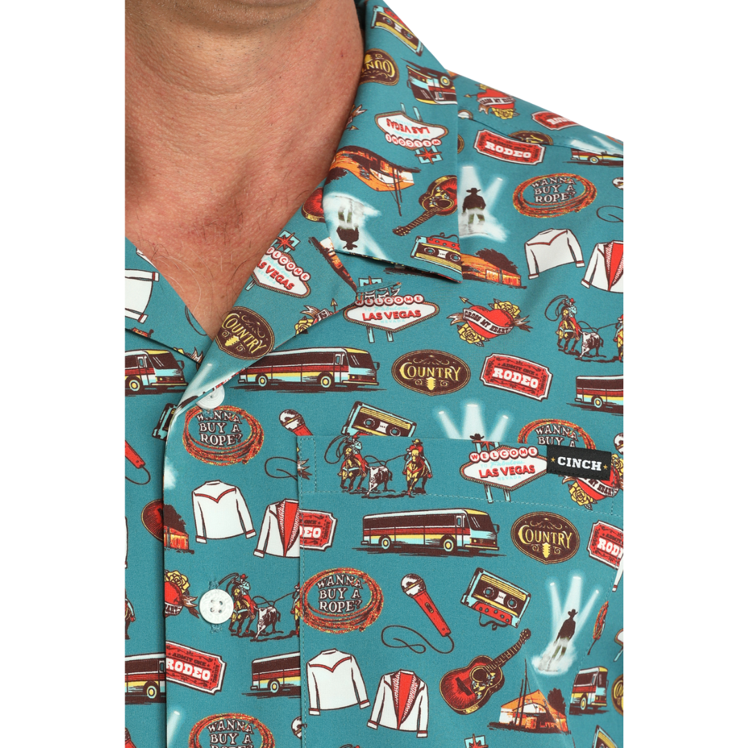 Cinch Men's Teal Blue Camp Button Down Shirt MTW1401055
