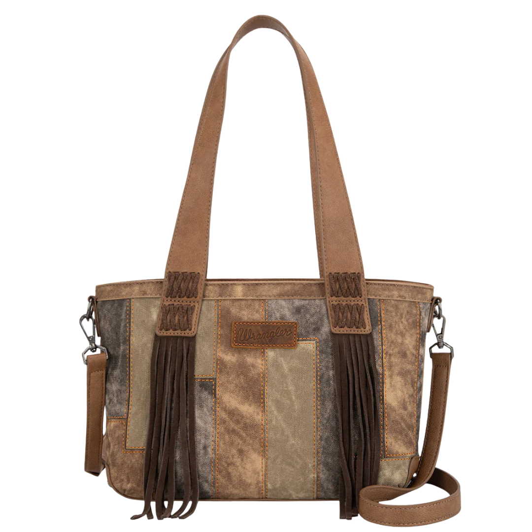 Wrangler Ladies Denim Patchwork Brown Tote/Crossbody WG164-1830BR