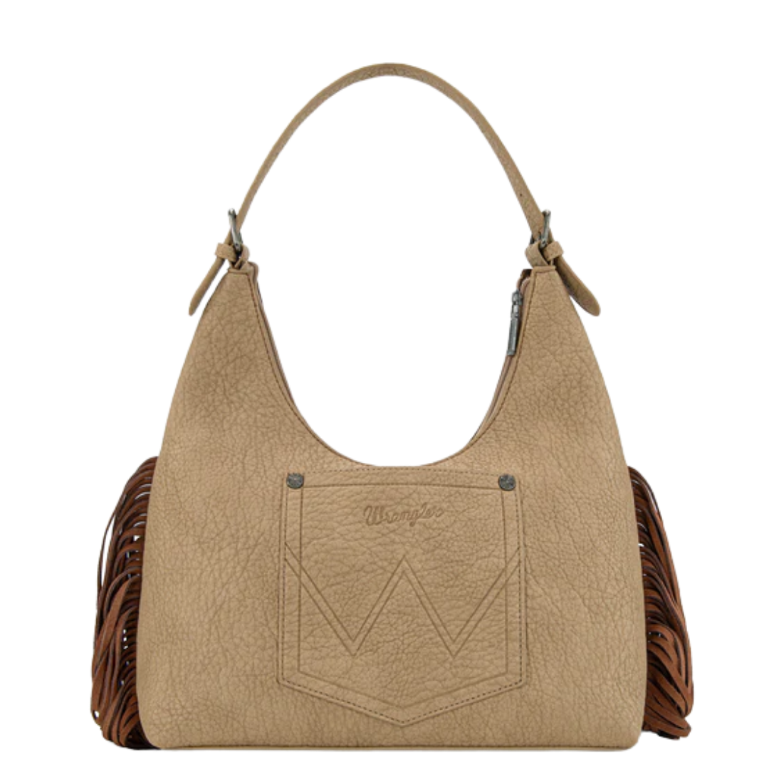 Wrangler Ladies Fringe Floral Tooled Hobo Bag Brown-Tan WG265-3027BR-TN