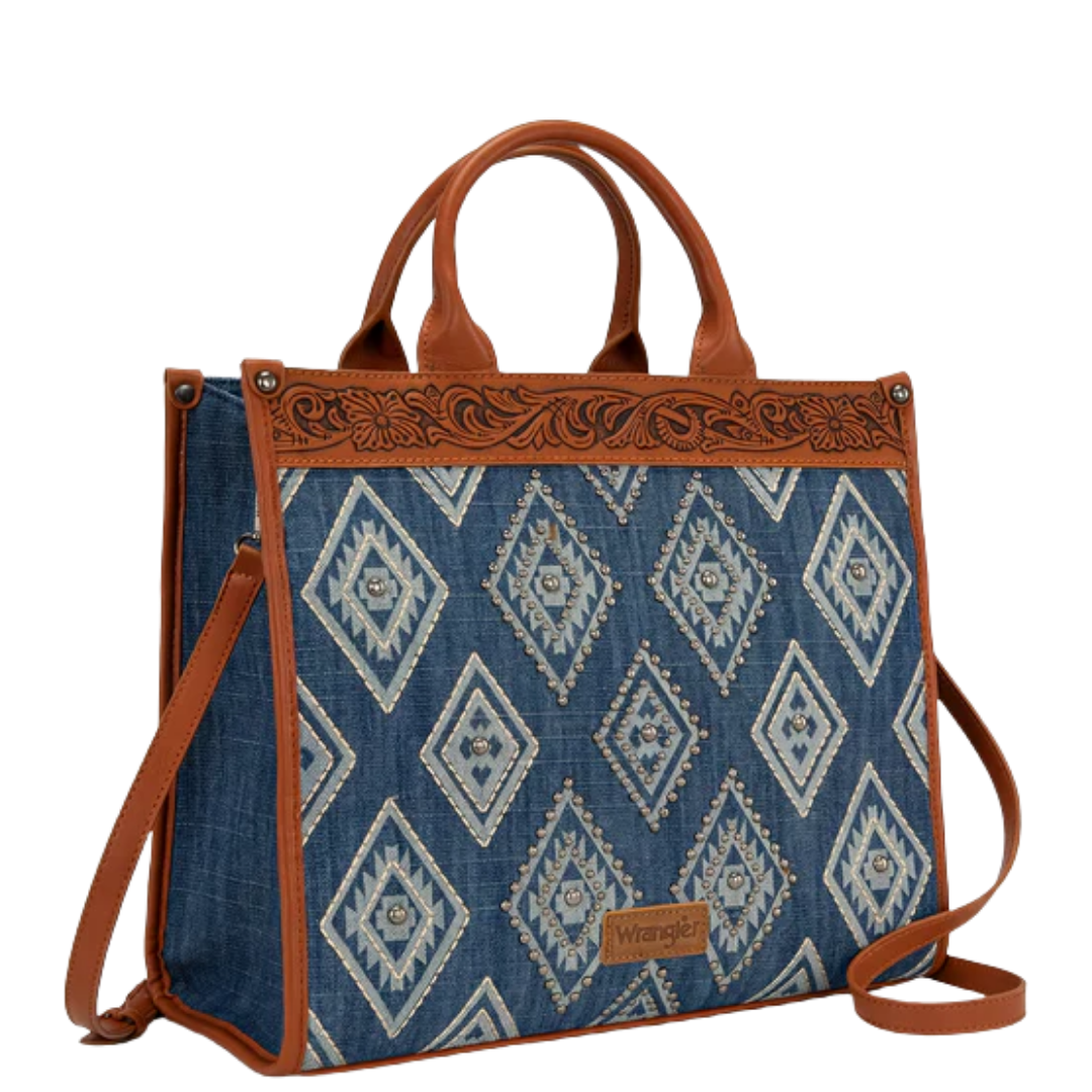 Wrangler Aztec Studded Jean Denim Tote & Crossbody Bag WG435-8119JN