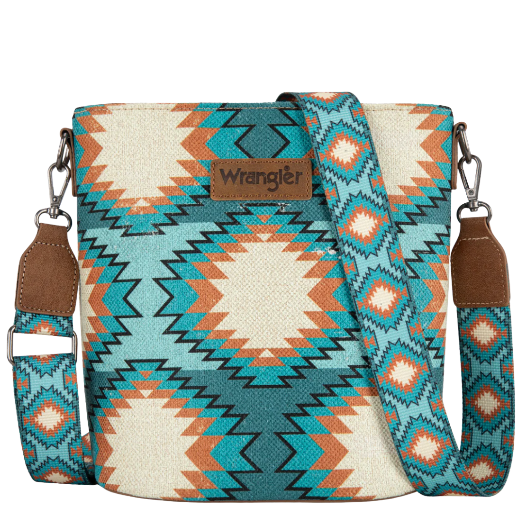 Wrangler Ladies Aztec Distressed Print Turquoise Crossbody WG221-8360TQ