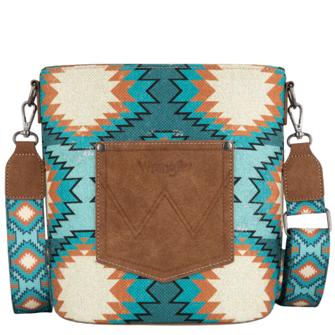 Wrangler Ladies Aztec Distressed Print Turquoise Crossbody WG221-8360TQ