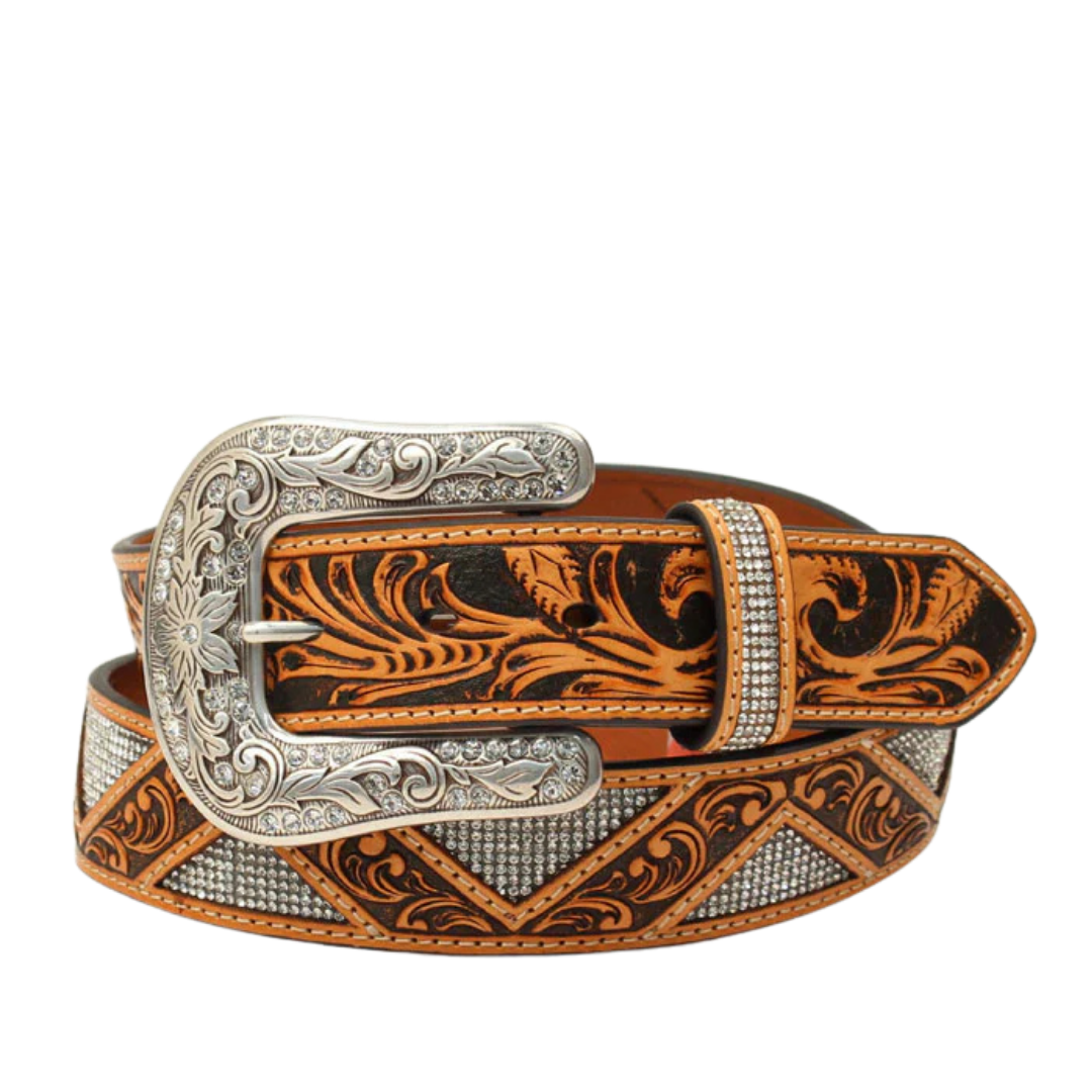 Angel Ranch Ladies Tan Floral Tooled Western Belt D140002808