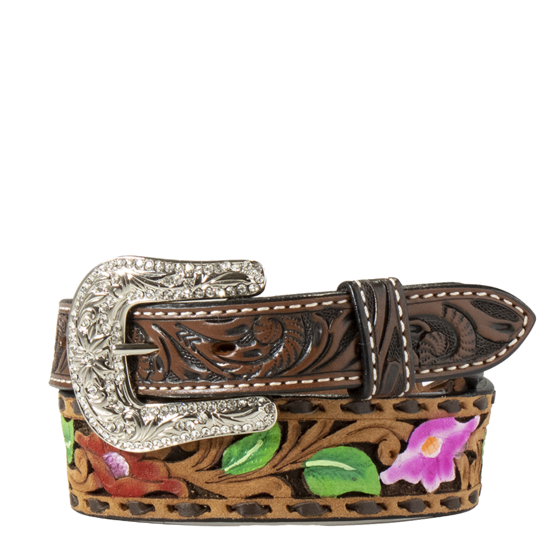 Angel Ranch Ladies Brown Hand Painted Floral Western Belt D140004302