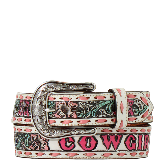 Angel Ranch Ladies Pink Cowgirl Floral Embossed Western Belt  display picture 2