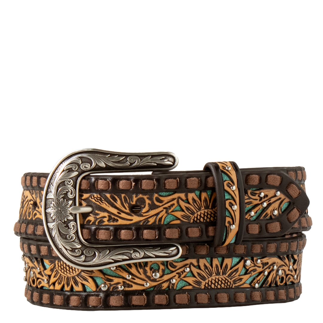 Angel Ranch Ladies Sunflower Filigree Turquoise Western Belt D140009833