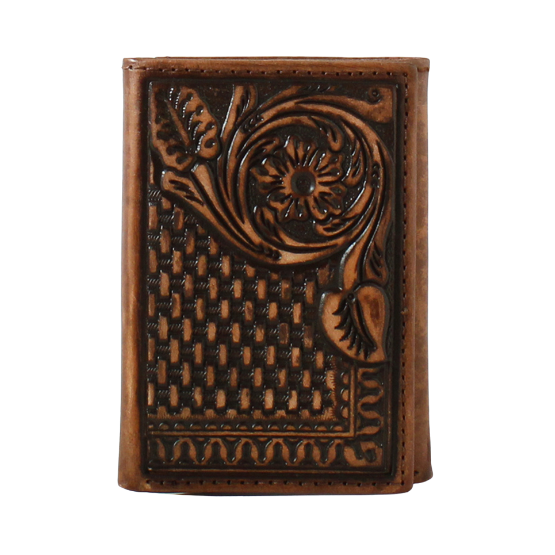 3D Belt Company Brown Floral Basket Weave Trifold Wallet D250004602