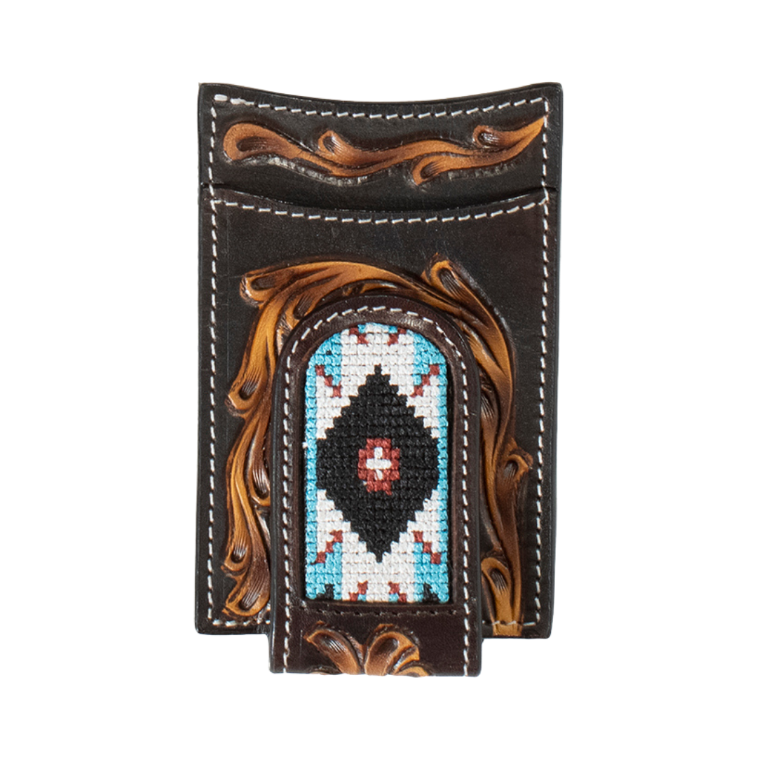 3D Belt Company Brown Hand Tooled Floral Money Clip D250011102